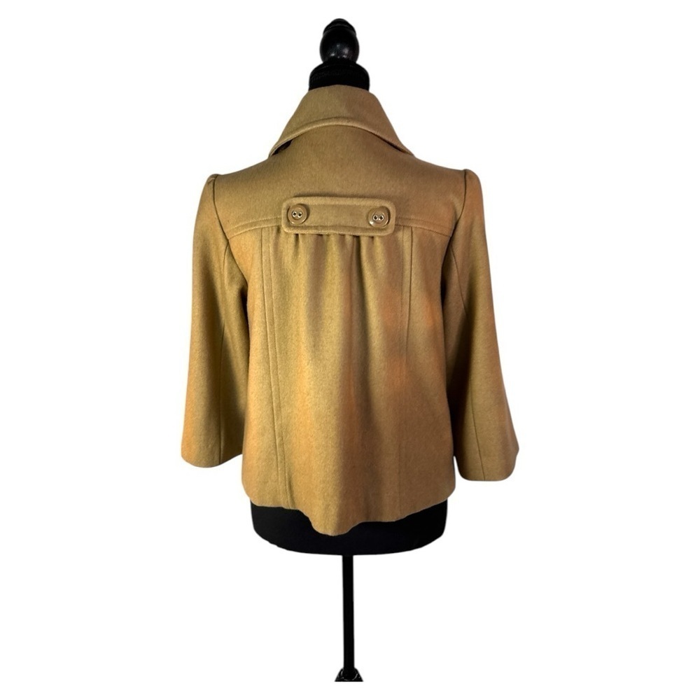 Anthropologie Tulle Tan 3/4 Sleeve Cropped Wool Coat Size Medium - Picture 3 of 8
